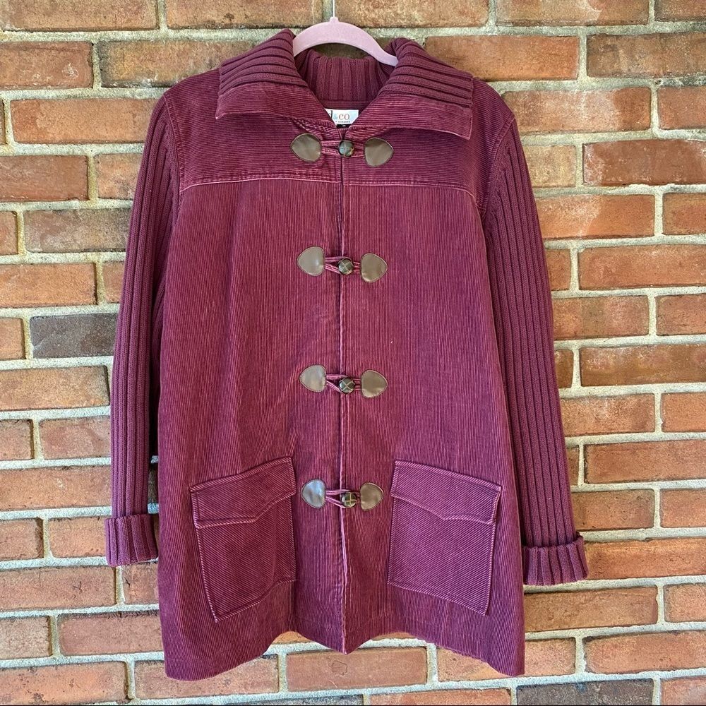 Denim & Co Corduroy Knit Toggle Closure Sweater Jacket Burgundy